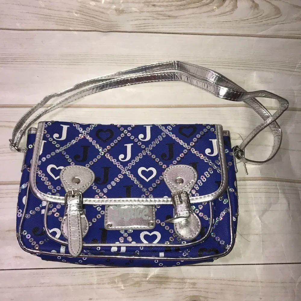 Justice Trendy J Logo Blue Silver Sequin Embellish
